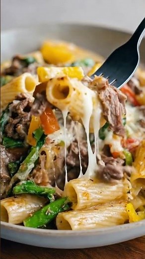 Easy Philly Cheesesteak Pasta 🍝🧀 #pastarecipe #pasta #recipe