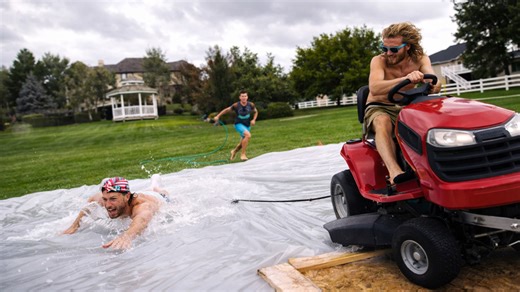 We built a lawn mower slip n slide