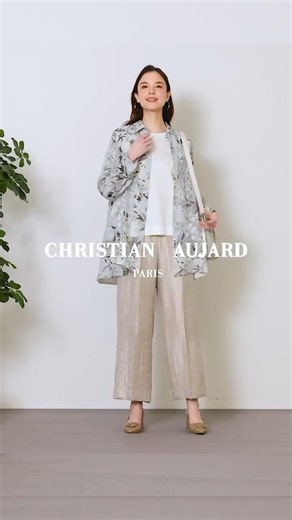 「主役級の春のフラワープリント」シアーなオパールプリントの羽織りブラウスとシャイニーパンツ【PRBGE02490】【PRKGE12200】【PRLGE14360】 short