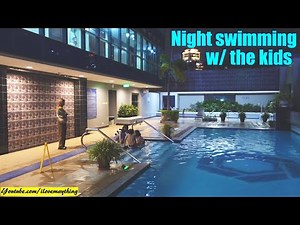 Another Night Swimming with the Kids. Kids' Night Time Swimming Pool Playtime. Hulyan and Maya's Vid