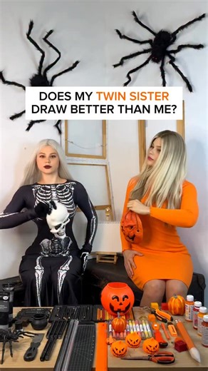 295K views · 8K reactions | Guess whom we draw? Write in the comments  Halloween edition of “drawing with my twin sister”  #halloween #twin #twinsister #drawing #reel #art #artchallenge | Lander Art | Facebook