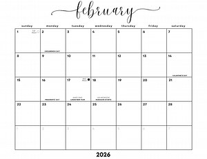 February 2026 Minimalist Cursive Calendar: US Holidays & Moon Phases (printable PDF), Sunday   Monday Starts - Etsy