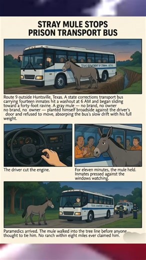 Stray Mule Stops Prison Transport Bus
