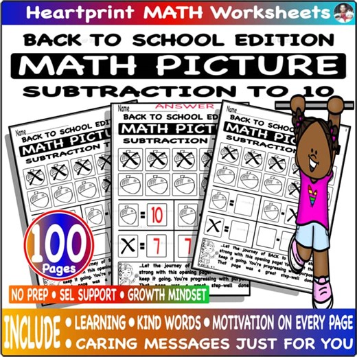 Subtraction within 10 with subtracting with Pictures Learn Fluency - BTS Edition