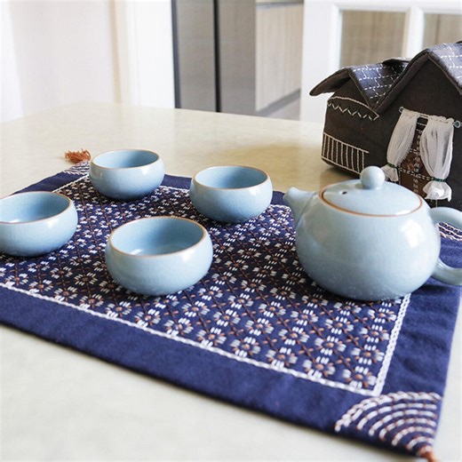 Indigo Blue Placemat Japanese Style Table Mat With Sashiko Embroidery Kit - Etsy
