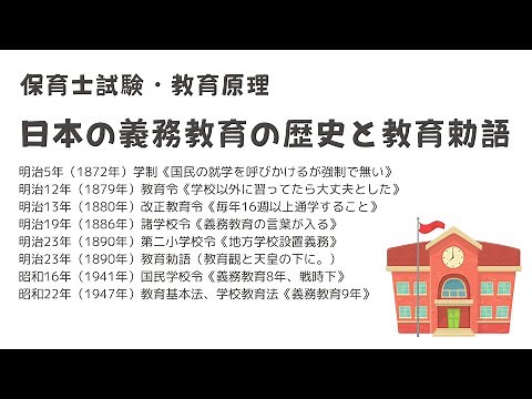 保育士試験・教育原理《日本の義務教育の歴史まとめ、と教育勅語》学制から始まるけど義務教育無償化は明治33年。ぜんぶおぼえてほしいです