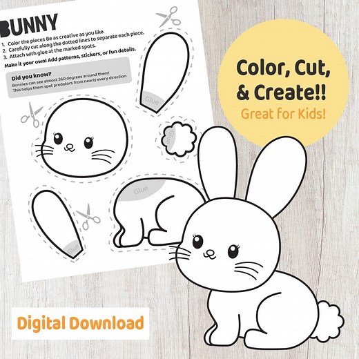 Manualidad de conejo de Pascua para recortar y pegar: Actividad para colorear (Descarga digital) - Etsy México