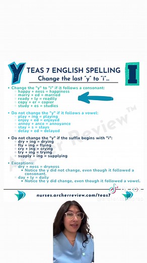 📚 Our TEAS 7 English spelling tips are back one more time this week! Today, we're covering when to change the final