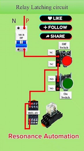 Relay Latching Connection Diagram #CircuitDiagram #electrician #electronicsengineering #control