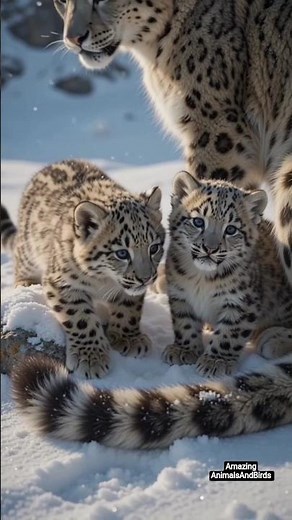 🐆 Rare Snow Leopard & Two Adorable Cubs in the Frozen Mountains ❄️ | Stunning 4K Wildlife Adventure