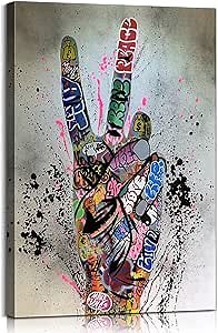 Mistyefly Victory Hand Graffiti Wall Art Colorful Poster Street V Sign Gesture Prints Art Graffiti Wall Decor for Home Office Classroom Easy to Hang (24''Wx36''H)