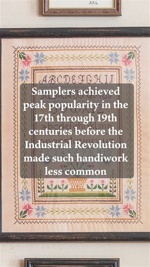 Country Sampler on Instagram: "How much do we love embroidered samplers? These small works of art bring color, graphic charm and history to any wall display. Learn more about them now! 🏠: Janice and Fred Leland 📷: @gridleygraves"
