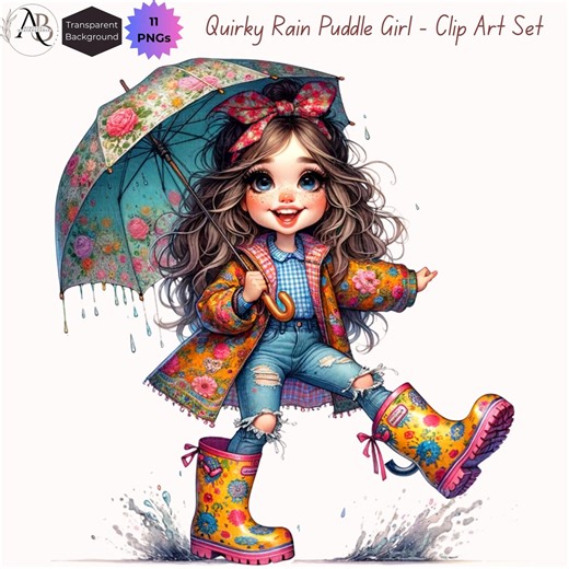 Quirky Girl - Happy Girl 11 PNG Clipart: Rain Boot Girl, Raincoat (DIGITAL DOWNLOAD), for Scrapbooking, Journaling Cardmaking, Sublimation - Etsy