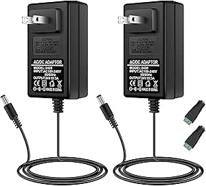 24V Power Supply, DC 24 Volt 2A 48W LED Lights Power Supply Adapter, 100-240V AC to 24V DC Transformer for LED Strip Lights, Wall Plug Power Supply with 5.5/2.1mm Jack Converter (2 Pack)