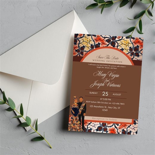 Traditional Wedding Invitation | African Save the Date | Engagement Announcement | African Illustration & Print - Etsy