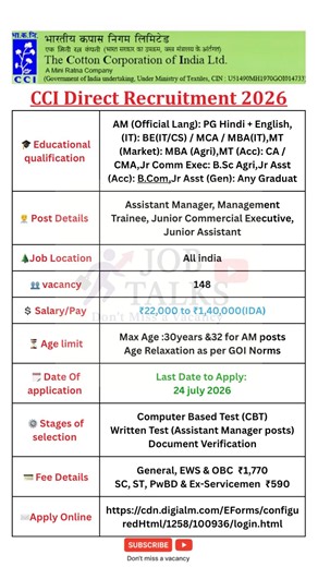 CCI Recruitment 2026🔥148 Vacancies | Graduate Govt Jobs | ₹1.4 Lakh Salary | Apply Now #jobtalks4u