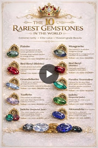 THE 10 Rarest Gemstones In the World Exclusivity. Rarity. Timeless Value. • Painite – Once recognized as the rarest gemstone on Earth. Exhibits deep reddish-brown to orange tones. Extremely scarce… | JACK PATEL.FGA.DGA