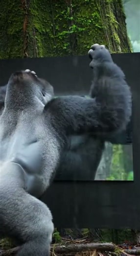 Silverback Gorilla Slams the Mirror 🦍