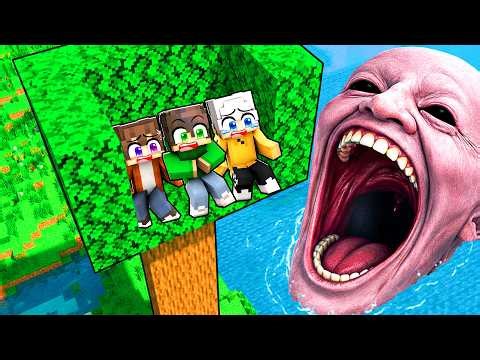 I BUILT a TREEHOUSE to ESCAPE the HUMAN HEAD SEA MONSTER in Minecraft