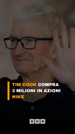 Financial HUB | Economia & Finanza on Instagram: "Tim Cook compra Nike e Wall Street applaude 👟📈 [reading time: 2 min] Mentre molti investitori scappavano, Tim Cook ha fatto l’opposto. Il CEO di Apple ha investito circa 3 milioni di dollari per acquistare azioni di Nike, approfittando del calo del titolo dopo una trimestrale giudicata deludente. L’operazione ha quasi raddoppiato la partecipazione personale di Cook. Il mercato ha colto subito il messaggio. Nel giorno in cui la notizia è emersa,