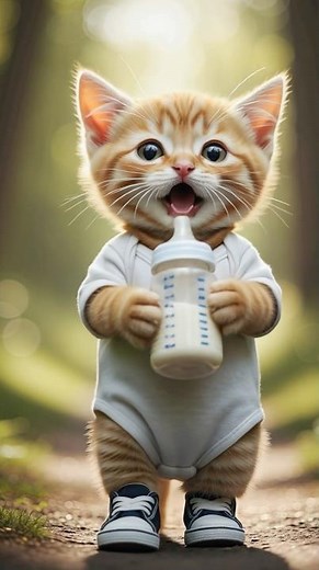 Cute Little Cat Drinking Milk from Bottle 🍼🐱 | Adorable Kitty Moments | #FunnyShorts #CatLovers