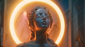 The statue of justice Themis or Justitia holding scales and being blindfolded