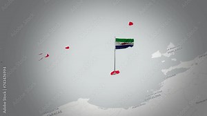 Federal Dependencies map.Aerial Views of Federal Dependencies's Flag Above the Map.