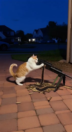 Cat uses a machine gun to shoot save by | Sok Kimleng