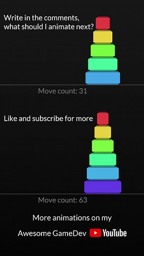 #satisfying#procedural#animation#math#maths#puzzleTower of Hanoi - 5-6 disk #solution#satisfyingvideos#nice#aesthetic#gamedev#unity#unity3d#coding