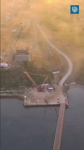 Impresionantes imágenes del amanecer desde pila (torre) norte de la construcción del Puente Chacao