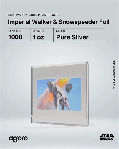 AT-AT™ on the march. STAR WARS™ Concept Art, now immortalized in 1oz 999 pure silver. Limited to 1,000 worldwide and presented in a landscape, poster-style design. Command the battlefield and get yours today. https://www.agoro.com/products/concept-art-imperial-walker-and-snowspeeder #Agoro #STARWARS #Silver | Agoro