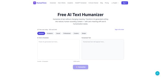 HumanTone: Free AI text humanizer that converts AI drafts into natural, human-sounding writing.