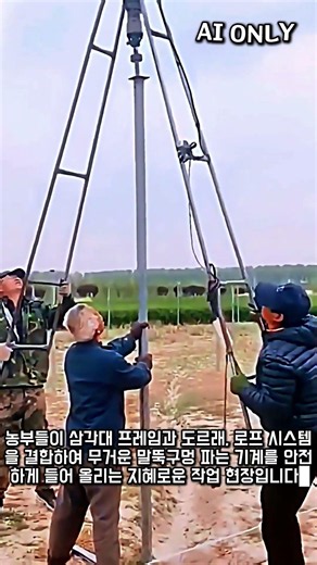 도르래와 삼각대 프레임을 활용한 중장비 인양 및 시공 방법 #worker #process #engineering #howto #construction