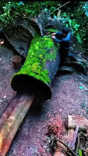 Building a Survival House on a Fallen Tree Trunk