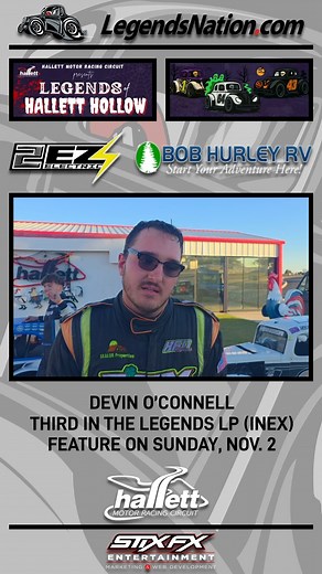 Hear from Devin O’Connell, second in the Legends LP (INEX) feature during the Legends of Hallett Hallow event at Hallett Motor Racing Circuit (OK) on Sunday, November 2. | Legends Nation | Facebook