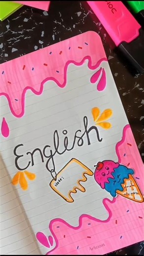 🍦 Cute English Notebook Front Page Design ✨📚#FrontPageDesign#Shorts#Cute#AestheticVibes#Creativity