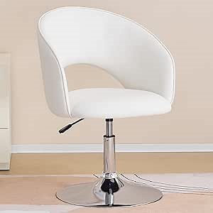 Furnimart Vanity Chair White Leather Vanity Stool, Height Adjustable Accent Chair with Back, Round Swivel Makeup Chair for Living Room Bedroom Vanity Makeup Room (PU White)