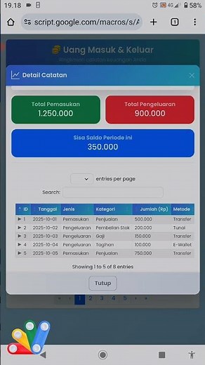 Aplikasi Catatan Keuangan | Google Apps Script Googlesheet