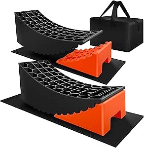 ROBLOCK 2 Packs RV Leveling Blocks, 6.3" Max Lift Height, Camper Leveling System for Travel Trailers, RVs, Campers, Dual Axle Tandem Wheel Trailer Tire Change Ramp with Chocks, Carry Bag