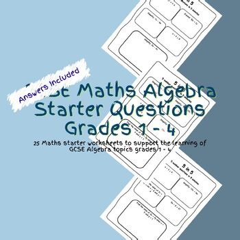 GCSE Maths Algebra Starter Questions Grades 1 - 4
