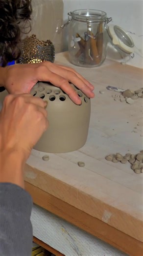 And just like that another candleholder for the RISE Collection is complete! All of our candleholders are handmade and begin as raw clay on the wheel, but become slowly shaped through trimming, carving, and multiple firings. Each hole is carved by hand, allowing light to pass through and transform the piece from simple pottery into functional art. The RISE Collection reflects growth — steady, intentional, and built over time. Like the process itself, becoming something stronger often requires pa