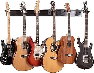 Wall Mount - Multiple Rack With 6 Adjustable Rubber Cradles - Hangers for Electric, Bass, Acoustic - Holder Wall Mount