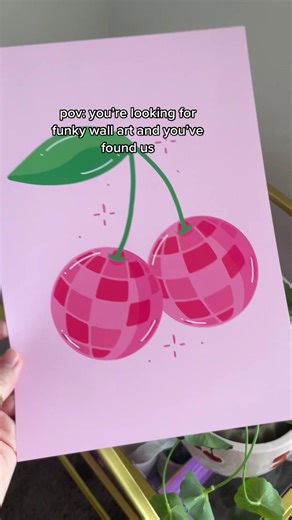 if you love y2k and the 60s/70s I got u babyyy! 💗🍓 #y2kaesthetic #funkyart #pinterestaesthetic #60saesthetic #smallbusiness #70sartprint #60sprint #printsforsale #cherrydiscoball #funkyprints