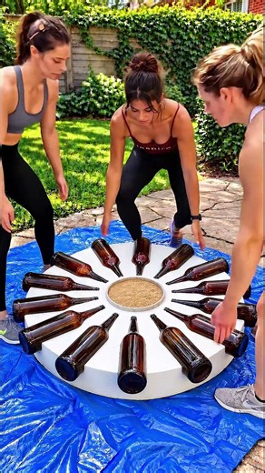 You won't believe this table is made of bottles! 🤯🍾 #diy #upcycling