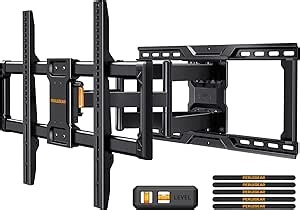 Perlegear UL-Listed Full Motion TV Wall Mount for 42–90 Inch TVs up to 150 lbs, Pre-Assembled TV Mount with Tool-Free Tilt, Swivel, Extension, Max VESA 600 x 400mm, 12″/16″/18″/24″ Wood Studs, PGLF16
