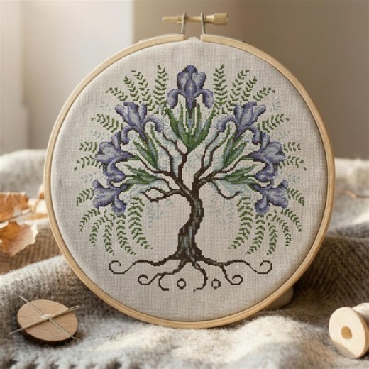 Iris Tree Cross Stitch Pattern, Modern Floral Embroidery (PDF Pattern) - Etsy
