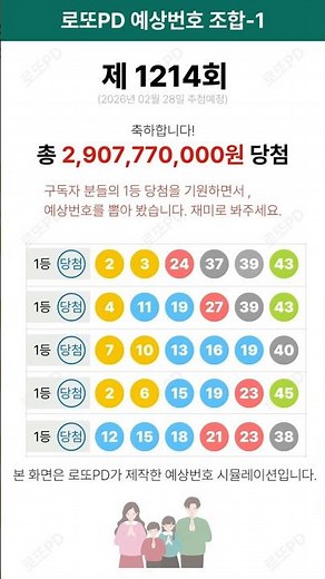 진짜 같지만 시뮬레이션! 이번 주 1214회 로또 예상번호 조합 #로또예상번호 #로또분석 #로또