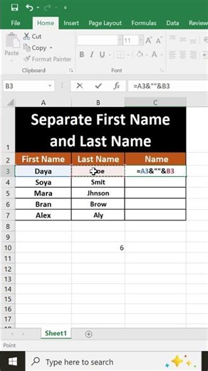 Separate First Name and Last Name in Excel | Easy Excel Formula Tutorial