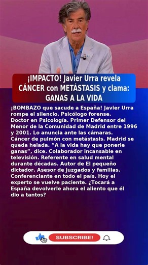 😢Javier Urra (69) ANUNCIA CÁNCER DE PULMÓN METASTÁSICO (2026) #UltimaHora #España