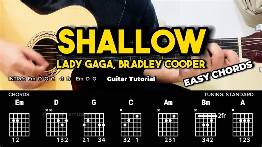 Shallow - Lady Gaga, Bradley Cooper | Guitar Chords Tutorial For Beginners #guitartutorial #chords #lyrics | dernalvamusic
